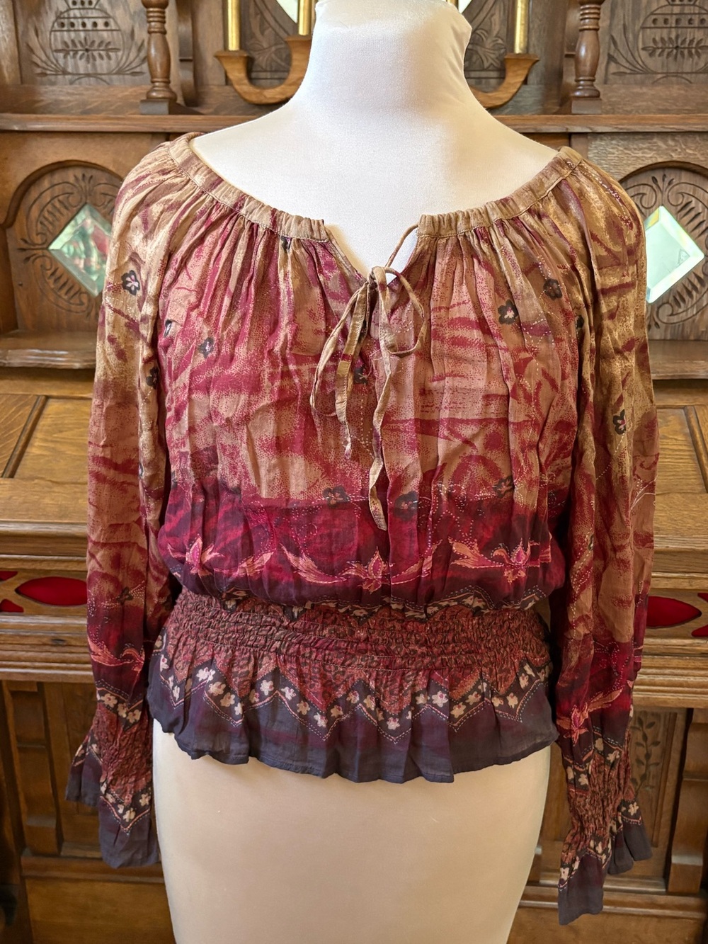 Lovely 100% cotton MPH Collection boho peasant festival top